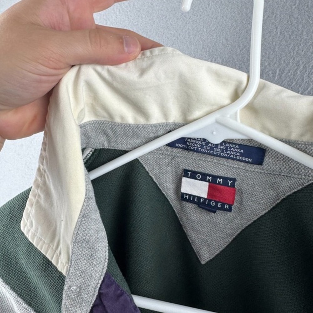 Tommy Hilfiger Rugby Shirt Mens Large Green Cotton 90s Long Sleeve Polo‎ - Picture 6 of 14